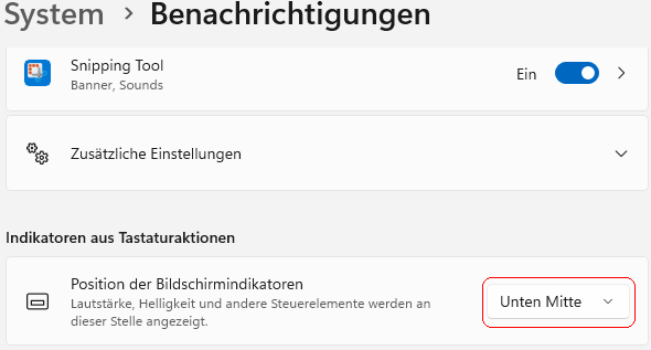 Position der Bildschirmindikatoren