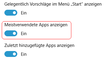 Meistverwendete Apps anzeigen