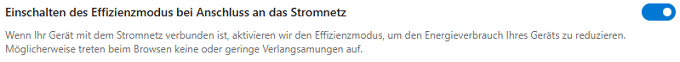 Einschalten des Effizienzmodus beim Anschluss an das Stromnetz