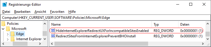 HideInternetExplorerRedirectUXForIncompatibleSitesEnabled
