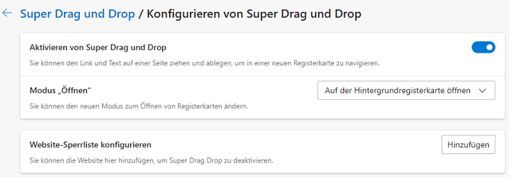 Konfigurieren von Super Drag und Drop