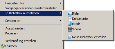 Menüpunkt "In Bibliothek aufnehmen"