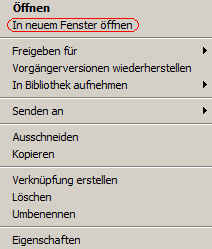 Kontextmenüoption "In neuem Fenster öffnen"