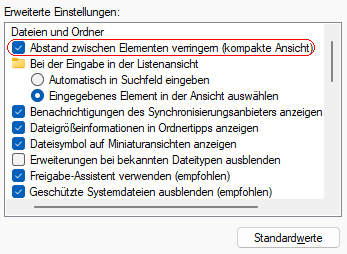 Ordneroptionen