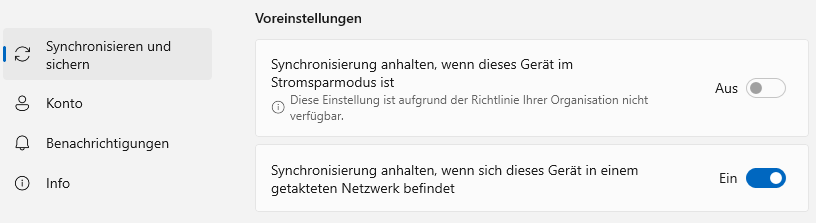 OneDrive - Voreinstellungen