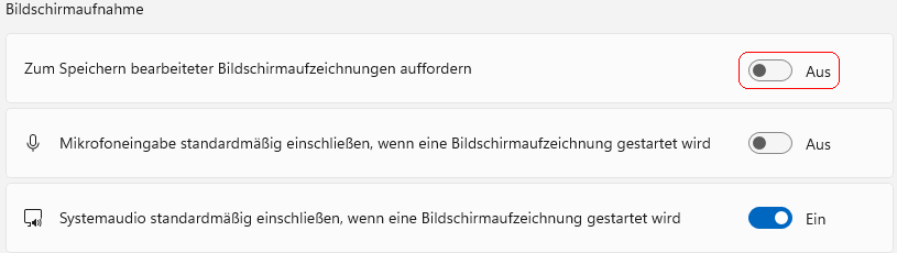 Zum Speichern bearbeiteter Bildschirmaufzeichnungen auffordern