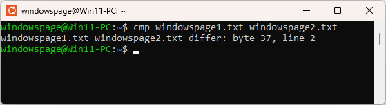 cmp windowspage1.txt windowspage2.txt
