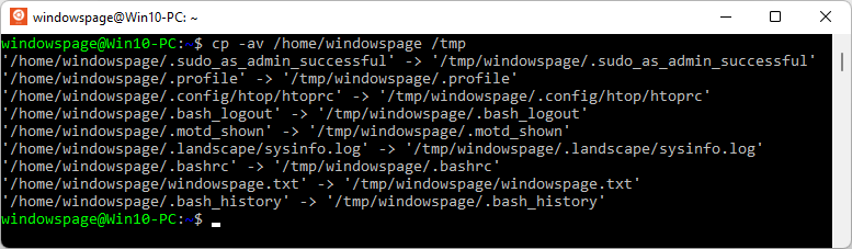 cp -av /home/windowspage /tmp