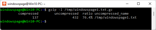 gzip -l /tmp/windowspage1.txt