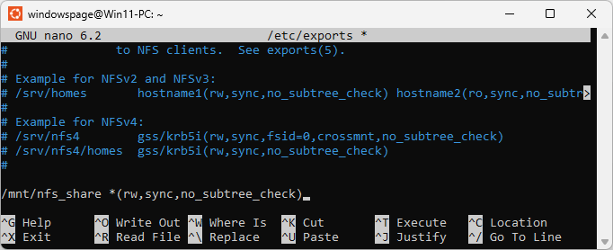sudo nano /etc/exports
