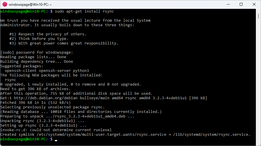 sudo apt-get install rsync