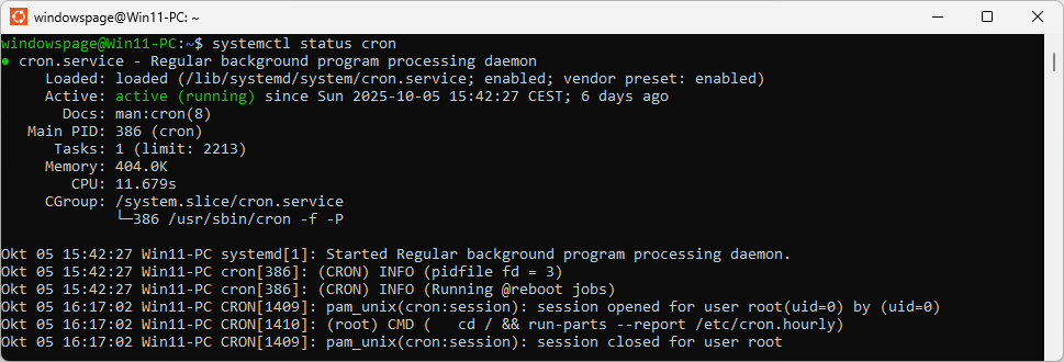 systemctl status cron