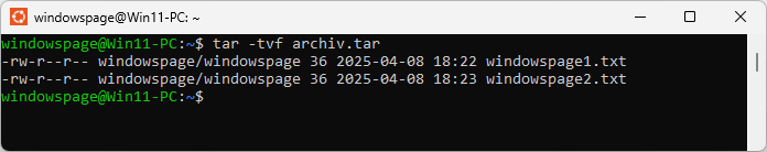 tar -tvf archiv.tar
