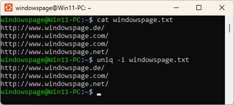 uniq -i windowspage.txt