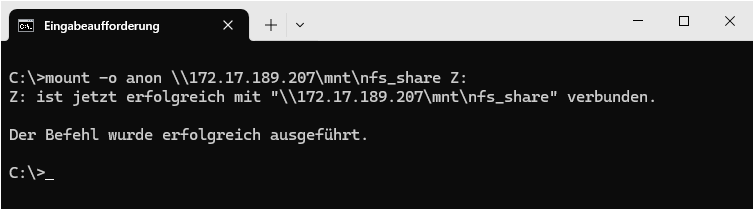 mount -o anon \\172.17.189.207\mnt\nfs_share Z: