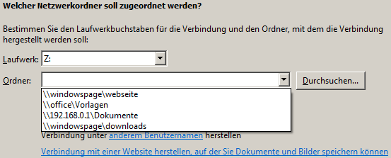 Dialog "Netzlaufwerk verbinden"