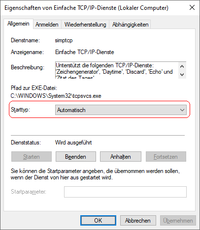 Eigenschaften Einfache TCP/IP-Dienste