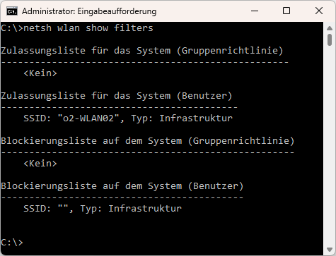 netsh wlan show filters