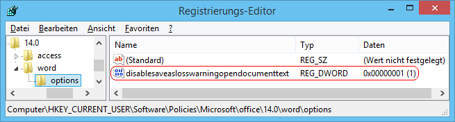 DisableSaveAsLossWarningOpenDocumentText