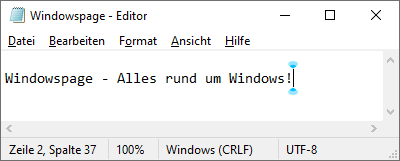 Editorfenster mit Textcursor-Indikator