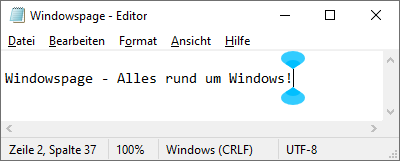 Editorfenster mit Textcursor-Indikator