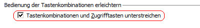 Tastenkombinationen und Zugriffstasten unterstreichen