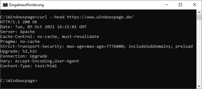 Antwortheader Windowspage