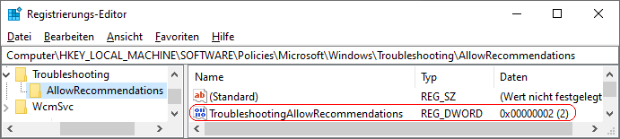 TroubleshootingAllowRecommendations