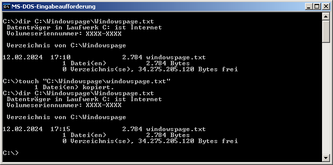 touch "C:\Windowspage\Windowspage.txt"