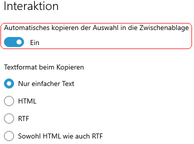 Automatisches kopieren der Auswahl in die Zwischenablage