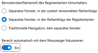 Bereich automatisch mit dem Mauszeiger fokussieren