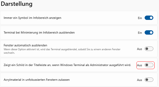 Zeige ein Schild in der Titelleiste an, wenn Windows Terminal als Administrator ausgef&uuml;hrt wird.