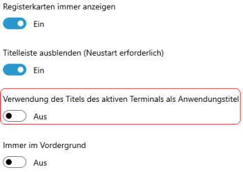 Verwendung des Titels des aktiven Terminals als Anwendungstitel