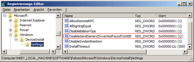 DisableSendGenericDriverNotFoundToWER