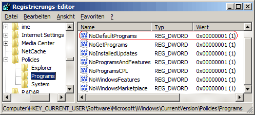 NoDefaultPrograms