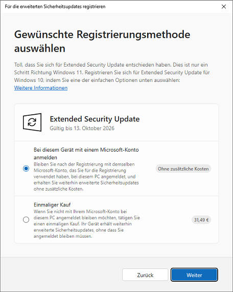 Gew&uuml;nschte Registrierungsmethode ausw&auml;hlen